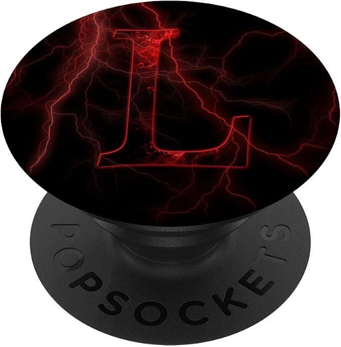 Red Lightning abstract Letter L Monogram on black PopSockets Adhesive PopGrip