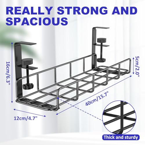 Under Desk Cable Management Tray, 31.5'' No Drill Heavy Duty Steel Cable Tray Organizers, Wire Management Tray Cable Rack with Clamp Mount, Adjustable Metal Under Desk Tray (Black, 2 Pack) - color: Black, size: 2 Pack