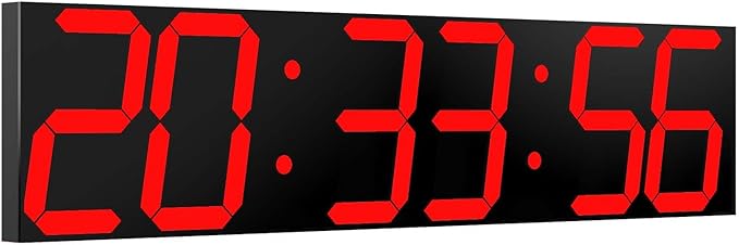 CHKOSDA Digital Wall Clock, Oversize Led Digital Clock Large Display with Auto Dimmer, Huge Countdown Timer with Remote Control, 27" Wide Led Display, 6 Digits, Wall Mount, Date and Temperature (Red)