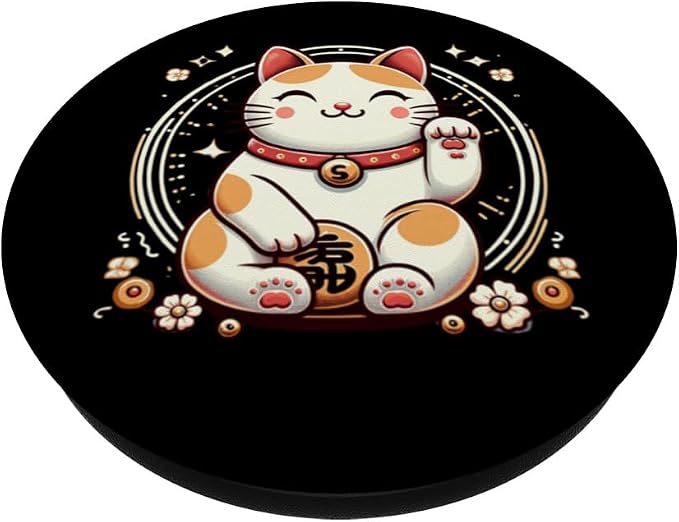 Simplyminal Lucky Cat (Maneki Neko) Design PopSockets Standard PopGrip Black 260027
