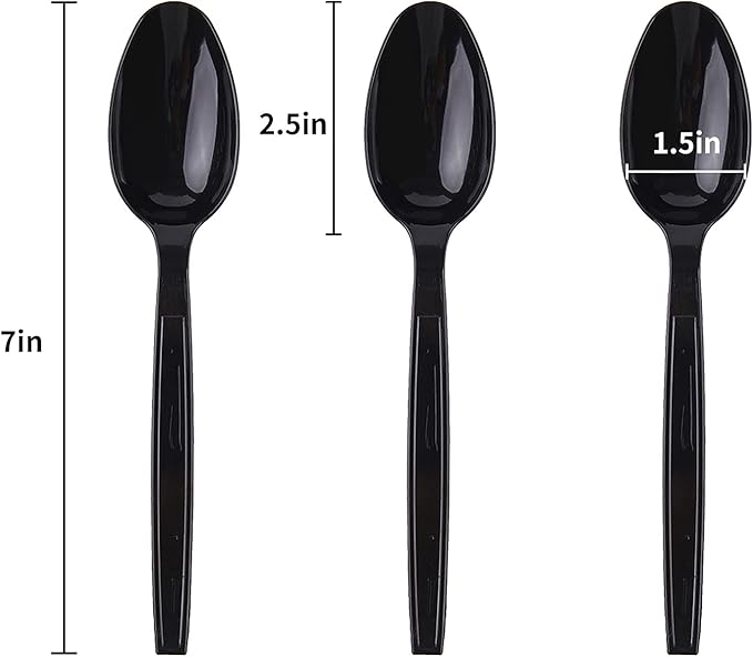 Laojbaba Plastic Spoons Disposable Individually Packaged Spoons Black 7-Inch Commercial Take Away,Super Hard Mass Heavy Individually Wrapped 100 PCS