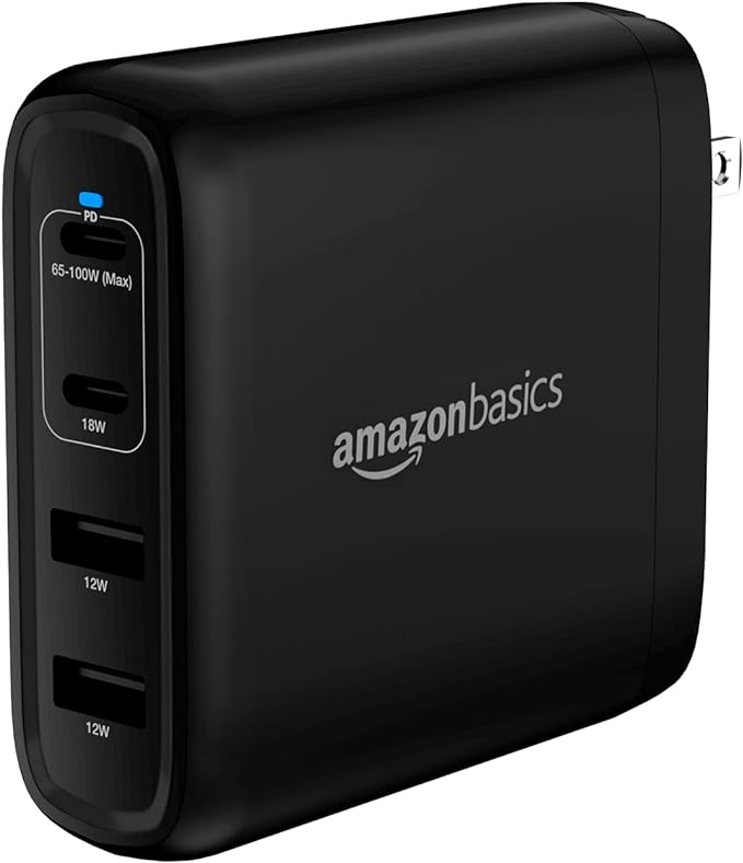 Amazon Basics 68W Two-Port GaN Wall Charger with 1 USB-C (60W) &amp 1 USB-A Ports (18W) with PD for Laptops Tablets &amp Phones (iPhone 16/15/14/13/12/11/X iPad MacPro Samsung More) Non-PPS B