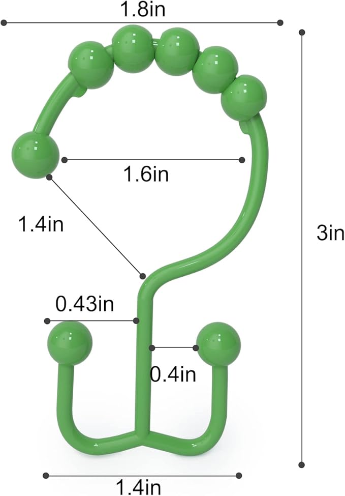 Shower Curtain Hooks, Goowin Shower Curtain Rings, Stainless Steel Shower Curtain Hooks Rust Proof Free Sliding Double Shower Hooks for Curtain, Shower Curtains & Liners (Green)