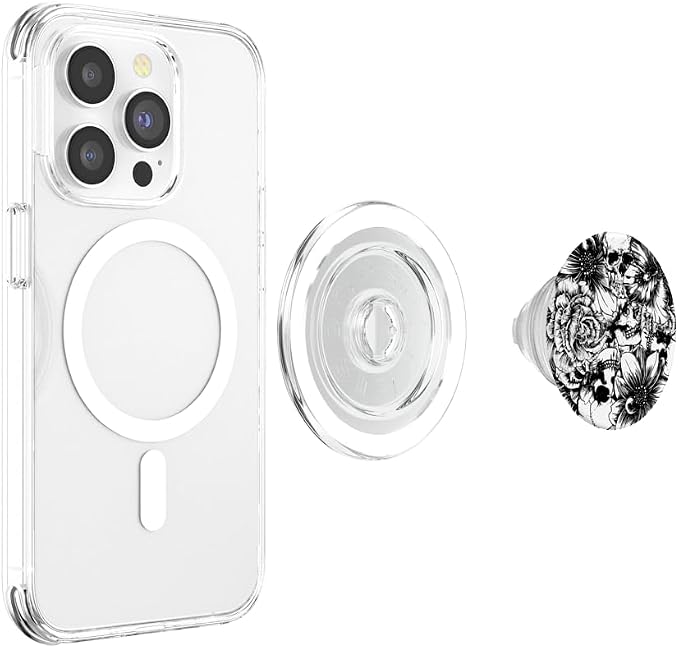 Black and White Floral Skulls PopSockets Adhesive PopGrip