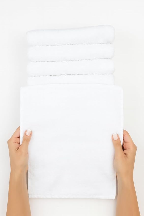 Luxury Hotel-Quality White Towel Set – 6 Pc Oversized Bath Towels & Washcloths, 563 GSM 100% Ring-Spun Cotton, Ultra-Soft Spa Textured, Fast-Drying & Durable – Ideal for Home, Airbnb, Dorm