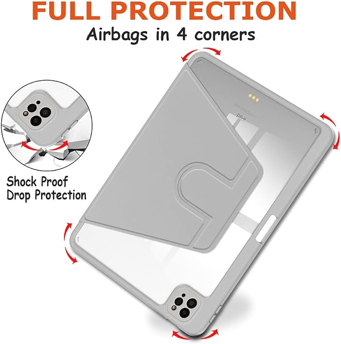 iPad Pro 11 Case 4th/3rd/2nd/1st Gen Balck | 360° Rotating Pencil Holder Compatible with 2022/2021/2020/2018 Clear Acrylic Back Auto Sleep/Wake