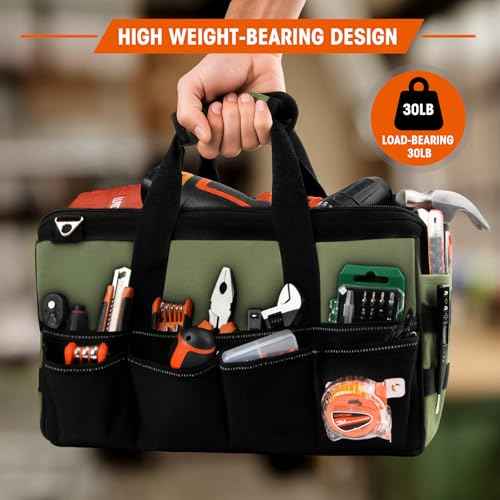 LLNDEI Heavy Duty Tool Bag, 15 Inch Portable Tool Organizer With 16-Pocket, Adjustable Strap & MOLLE System,Ideal Gift For Men & Fathers