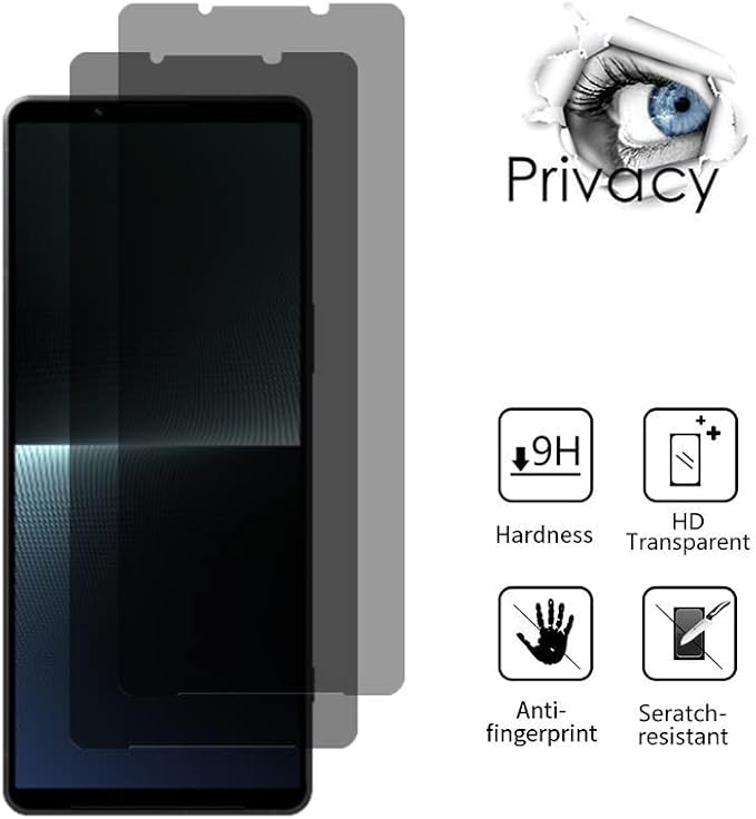[2 PACK Anti-spy Anti-Scratch 9H-Hardness Easy to Install Privacy Protective Glass Screen Protector for Sony Xperia 1 V 2023