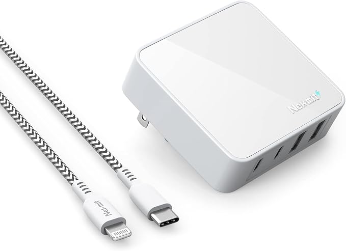 Nekmit USB C Charger Fast Thin Flat 52W 4-Port Wall Charger with Two 20W Power Delivery and 2 USB Port for iPhone 14/14 Pro/14 Pro Max Galaxy Pixel iPad Pro AirPods Pro and More Upgraded