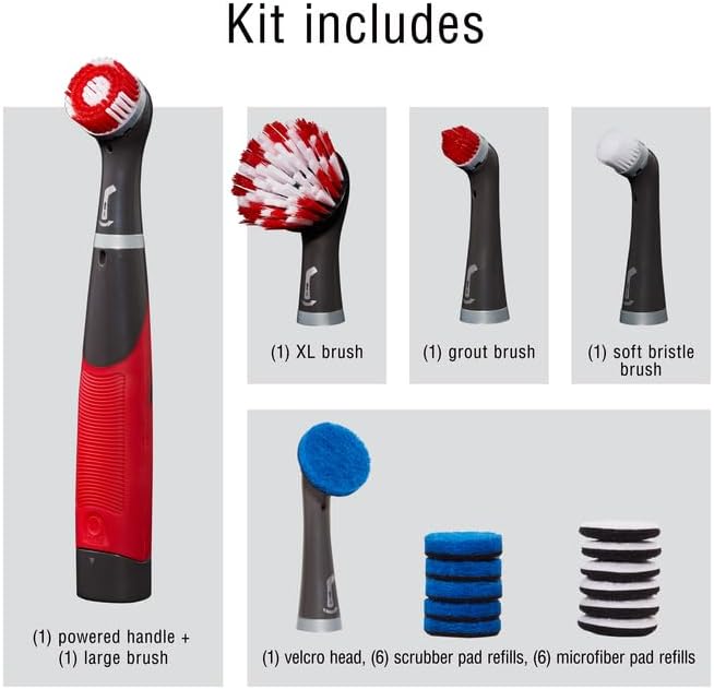 Rubbermaid Reveal Power Scrubber 18-Piece Kit, Cordless Electric Battery Powered Scrub Brush, Water Resistant, for Home/Kitchen/Bathroom/Grout/Tile/Shower/Tub
