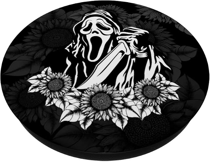 Horror with Sunflowers Scary Movies Lovers Halloween PopSockets Adhesive PopGrip