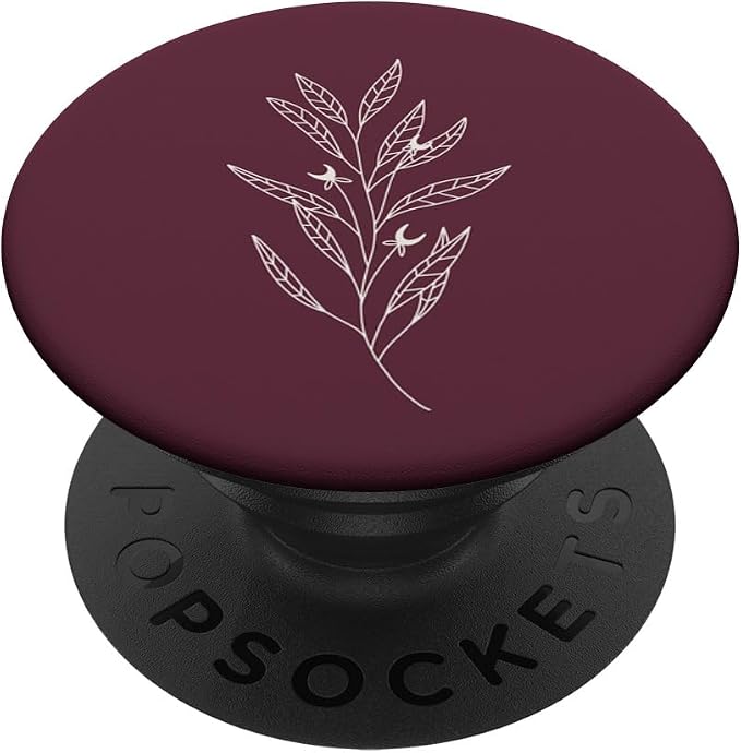Delicate Boho Botanical Leaves Motif Dark Burgundy Plum PopSockets Swappable PopGrip