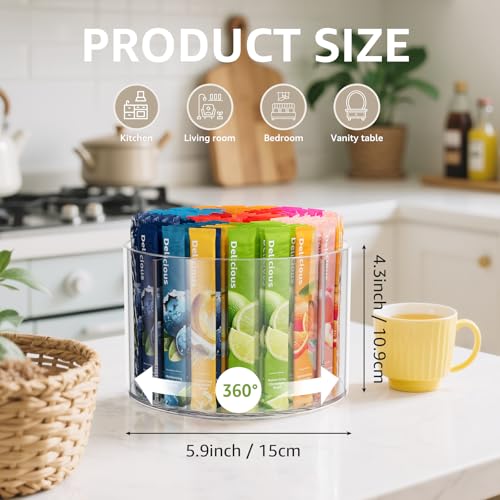 Divided Drink Packet Organizer, Rotating Turntable Organizer, Clear Lazy Susan for Powdered Drink Mix, Water Drink Packet Holder - size: 1 Pack - 4 Section 6.1in