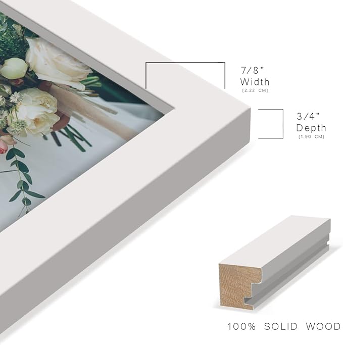Renditions Gallery 5x7 inch Picture Frame High-end Modern Style, Made of Solid Wood and High Definition Glass Ready for Wall and Tabletop Photo Display, White Frame