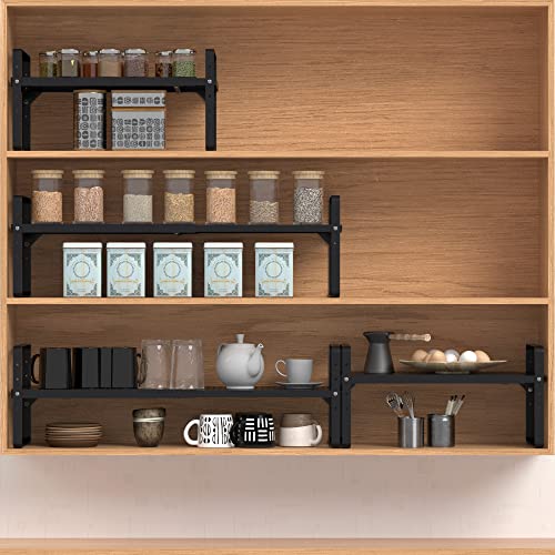 Expandable Cabinet Shelf Organizer Adjustable Metal Spice Rack Stackable Freestanding Counter Storage Shelves for Kitchen Cabinet Under Sink Office Desk (Black - 1Pack - L16.5-27'' * W8'' * H9.6'') - color: Black - 1pack - L16.5-27'' * W8'' * H9.6''