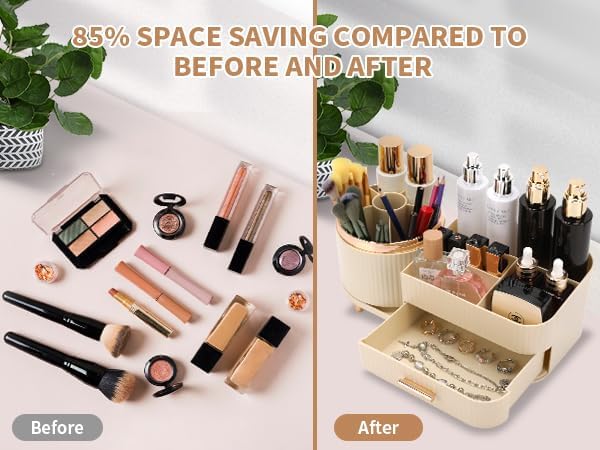 Makeup Organizer for Vanity, Cosmetic Display Case with Drawers, Fits Makeup, Skincare Products, Brushes, Lipsticks, and Other Accessories, Versatile Storage Solution (Cream)