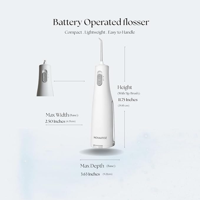 NOVAATOZ HydroOne Cordless Battery Operated Water Flosser for Teeth & Gums | Portable & Waterproof Oral Irrigator | 2 Pressure Modes | Travel Friendly
