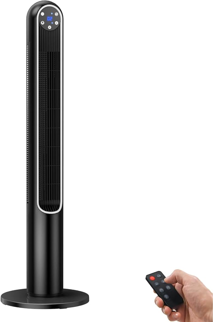 GOFLAME Tower Fan with Remote Control, 42" 80° Oscillating Quiet Cooling Fan with 3 Wind Modes, LED Control Panel and 12H Timer, Portable Bladeless Standing Fan for Bedroom Living Room Office (Black)