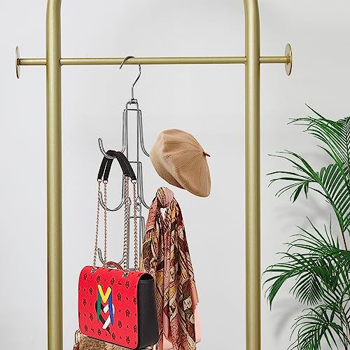 2 Pack Purse Organizer for Closet, 4-Tier Hanging Bag Holder, Silver Metal Closet Organization Purse Hanger Backpack Rack Space Saving Hanger - size: 2 Pack 4-Tier