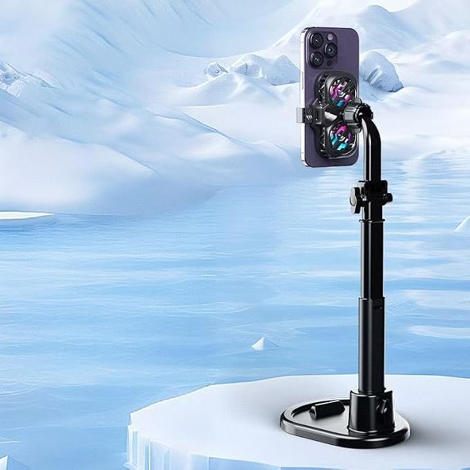 Cell Phone Stand with Phone Cooler Height Adjustable Desktop Cell Phone Stand with Cooling Fan for Live Streaming Compatible with All iPhone Android Phones