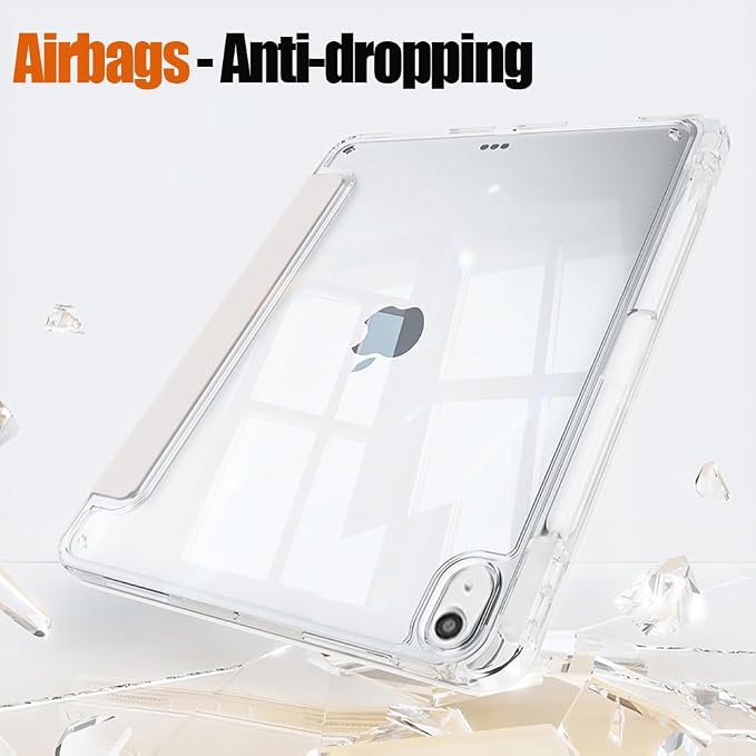 Slim Case for iPad Air 11 M4/M3/M2 &amp 10.9 5th/4th Gen Aqua Blue | Pencil Holder Multi-Angle Y Fold Stand Clear Acrylic Cute Cover Auto Wake-Sleep 2026/2025/2024/2022/2020