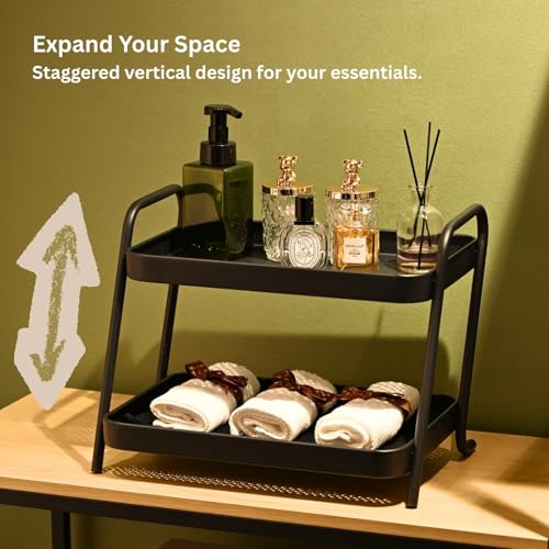 2-Tier Desk Organizer Multifunctional Storage Shelves for Office, Dresser, Kitchen, Stylish Organizer for Cosmetics, Office Supplies, Food, Compact, Durable, Space-Saving Design for Women