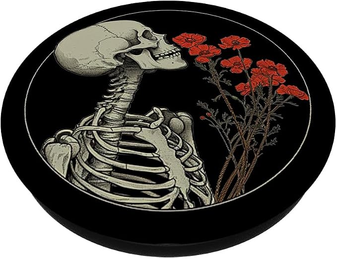 Skull Floral Gothic Flowers Bouquet Dark Wildflowers Art PopSockets Adhesive PopGrip
