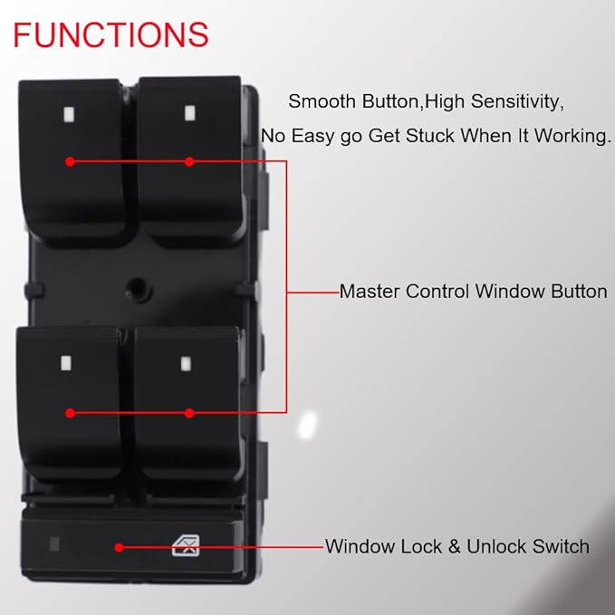 Power Window Master Control Switch Front Left Driver Side fit for 2007-2013 Chevy Silverado GMC Sierra 1500 2500HD 3500HD Traverse HHR Buick Enclave Replaces OE 25789692, 20945129, 25951963, 20945224