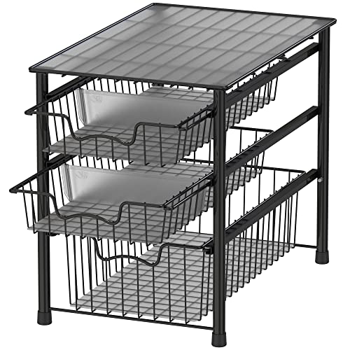 Simple Houseware Stackable 3 Tier Sliding Basket Organizer Drawer, Black - color: Black, size: 3-tier