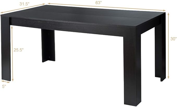 Giantex Dining Table for 6, Rectangular Kitchen Table with 330Lbs Capacity, Stable Structure, 63" L x 31.5" W x 30" H Large Farmhouse Center Tables for Dinner, Dinette, Dining Room, Black