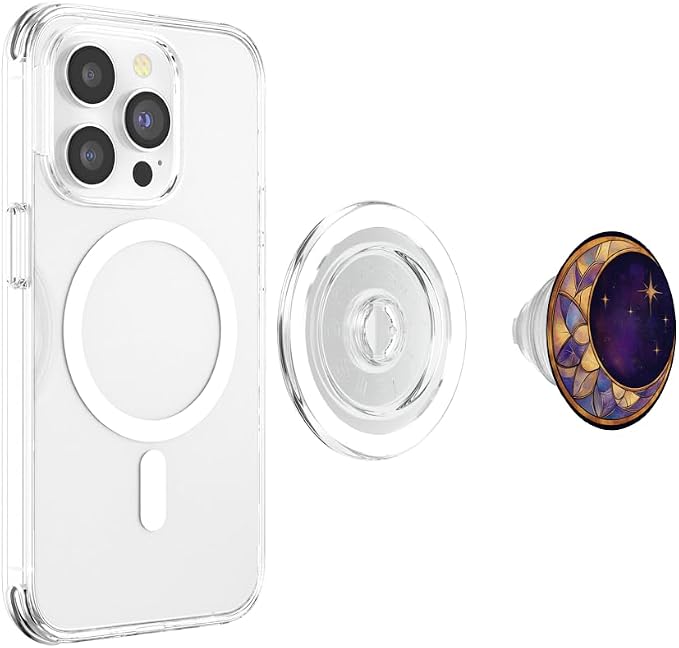 Whimsical Crescent Moon and Stars Art Pattern PopSockets PopGrip for MagSafe