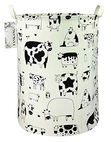FANKANG Storage Basket, Nursery Hamper Canvas Laundry Basket Foldable with Waterproof PE Coating Large Storage Baskets for Kids Boys and Girls, Office, Bedroom, Clothes,Toys（Cows） - color: Cows