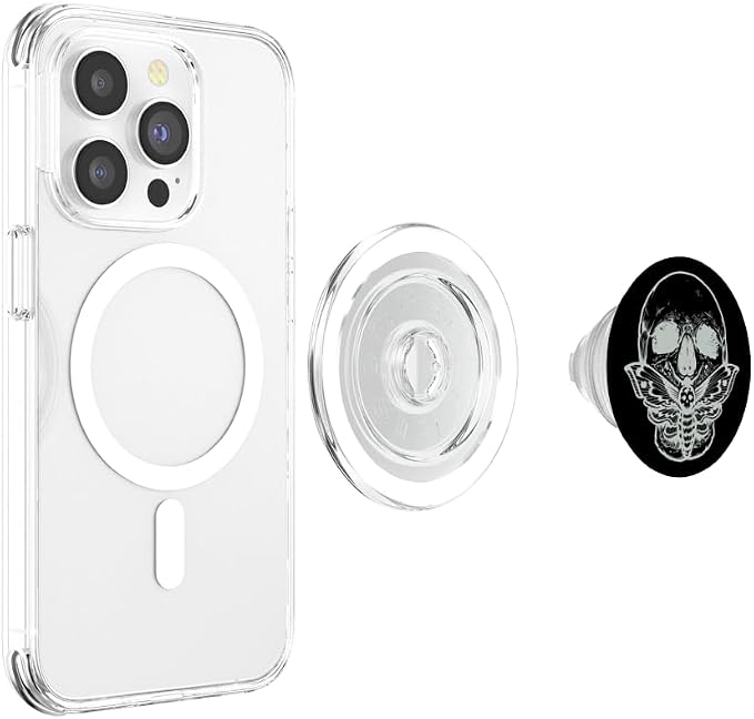 Wicca Pagan Symbol White Skull Moth Occult Gift Black Base PopSockets Adhesive PopGrip
