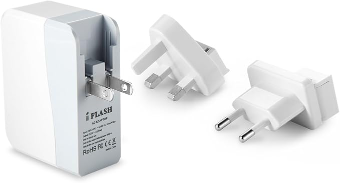 iFlash® 20W / 4A Quad-Port USB Wall Charger/Portable Travel Charger - Simultaneous Full-Speed Charging (International Version White Color)