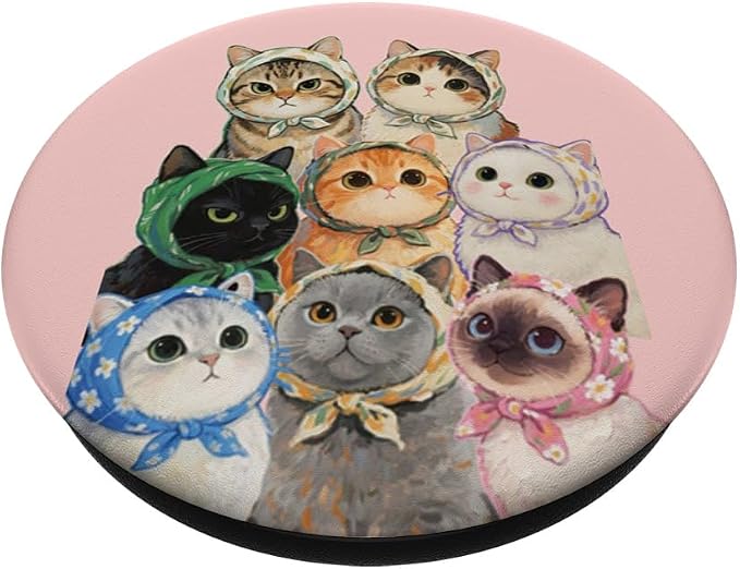 Pink Cute Cat Bandana Illustration Print PopSockets PopGrip for MagSafe