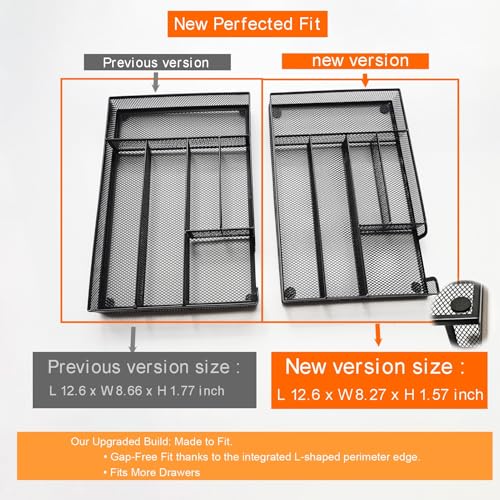 2-Pack Metal Mesh Desk Drawer Organizer Tray Set, 6-Compartment Office Drawer Organizer for Pens Supplies, 12.6"x8.27"x1.57" Black - color: 2pcs packed black