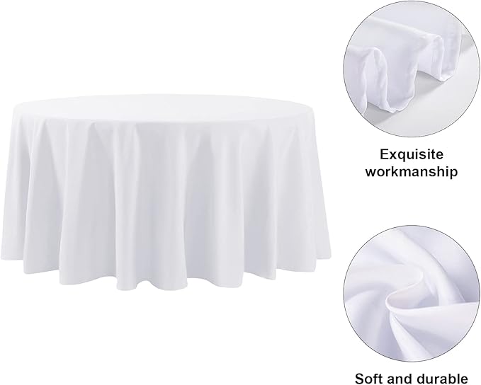 6 Pack White Round Tablecloths 132 Inches Table Cloth Stain and Wrinkle Resistant Washable Polyester Table Cover Fabric for Party, Wedding,Dining,and Banquet Decoration