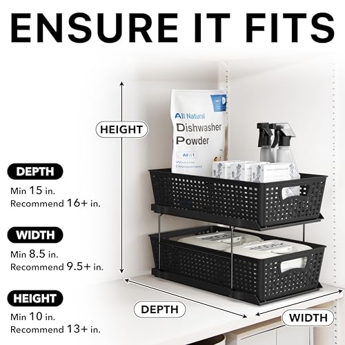 Simple Houseware 2 Tier Bathroom Organizer Tray Pull-Out Sliding Drawer, Under Sink Storage, Black - color: Black