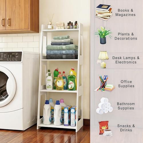 4-Tier Ladder Shelf, White Bathroom Shelves Freestanding Open Shelving Unit Bookshelf, Side End Table for Living Room Kitchen Bathroom(11.8”D x 15.7”W x 38.6”H) - size: 11.8"D x 15.7"W x 38.6"H