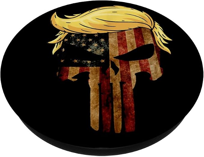 Skull with iconic Trump Hair president Flag America Tshirt PopSockets Adhesive PopGrip