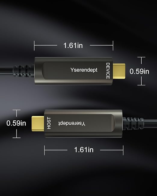 Fiber Optic USB C Cable 33ftRight Angle 10Gbps Active Optical Data Transfer for 4K CamerasWebcamsHubsHDDsVR/ARProjectors &amp Medical Systems