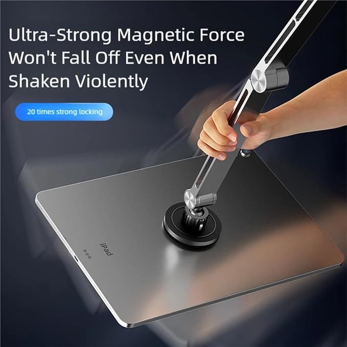 Phone/Tablet Metal Holder Stand Grey CT9 | Heavy Duty Adjustable Foldable Aluminum Universal Lazy Bracket 360° Rotation Flexible Long Arm For 4-13 Inch Devices
