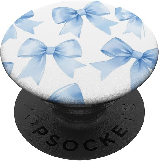 Light Blue Satin Bow Pattern PopSockets Adhesive PopGrip