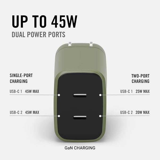 Ridge 45W Wall Charger Set Dual USB-C Ports Laptop-Grade Power with Complete Cable Kit Included - Basecamp Orange