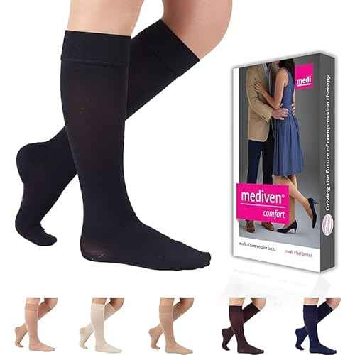 mediven Comfort for Women, 20-30 mmHg ? Closed Toe Leg Circulation, Knee High Compression Stockings for Women, Semi-Transparent Leg Support Compression Hosiery , VII, Ebony