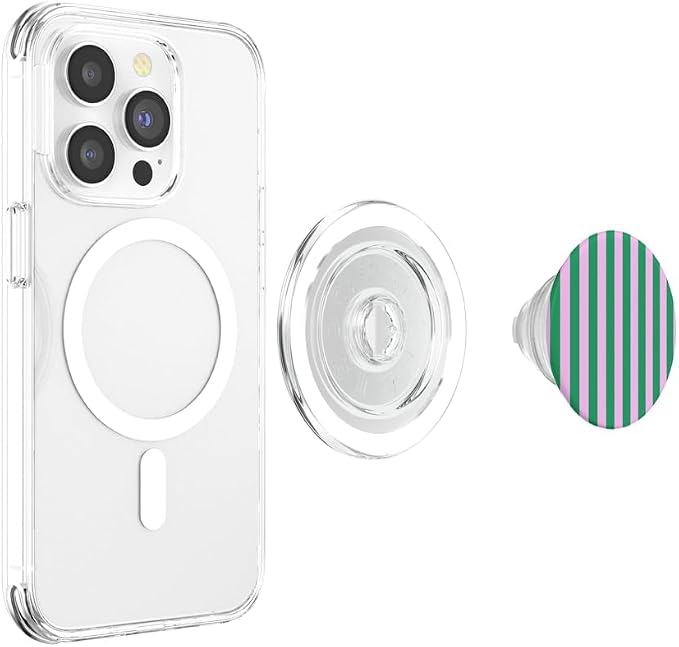 Green and Pink Striped Vertical Preppy Stripes Cute Girly PopSockets PopWallet for MagSafe