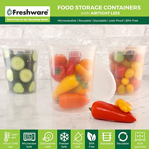 Freshware Food Storage Containers [24 Set] 32 oz Plastic Deli Containers with Lids, Slime, Soup, Meal Prep Containers | BPA Free | Stackable | Leakproof | Microwave/Dishwasher/Freezer Safe - size: 32 oz - 24 Sets