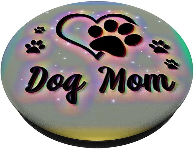 Dog Mom Gift Cute Dog Paw Print Heart Black Rainbow PopSockets Adhesive PopGrip