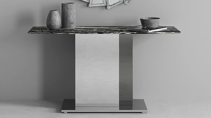ZURI Furniture Modern Tulare Console Table with Marble Top and Polished Stainless Steel Base