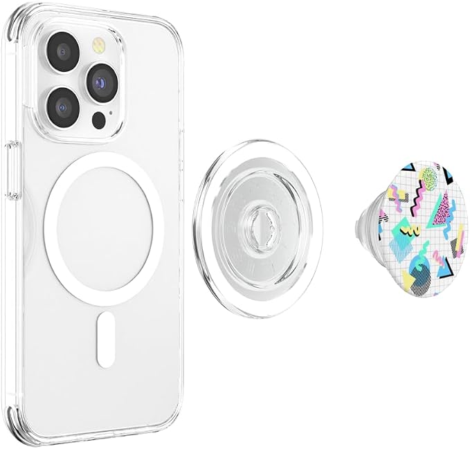 Aesthetica Retro 80's 90's Geometric Pattern Pop Socket PopGrip for Most Devices with Smooth Hard Plastic Cases - Black Multicolor